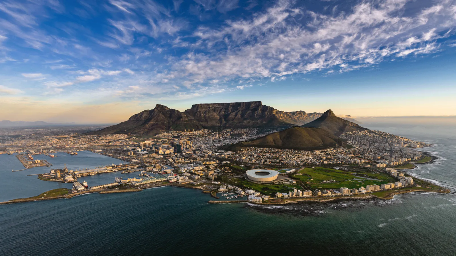 Aerial view of Cape Town and Table Mountain